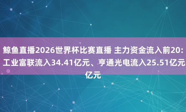 鲸鱼直播2026世界杯比赛直播 主力资金流入前20: 工业富联流入34.41亿元、亨通光电流入25.51亿元
