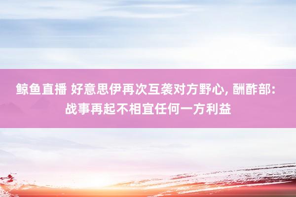 鲸鱼直播 好意思伊再次互袭对方野心, 酬酢部: 战事再起不相宜任何一方利益