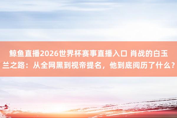 鲸鱼直播2026世界杯赛事直播入口 肖战的白玉兰之路：从全网黑到视帝提名，他到底阅历了什么？