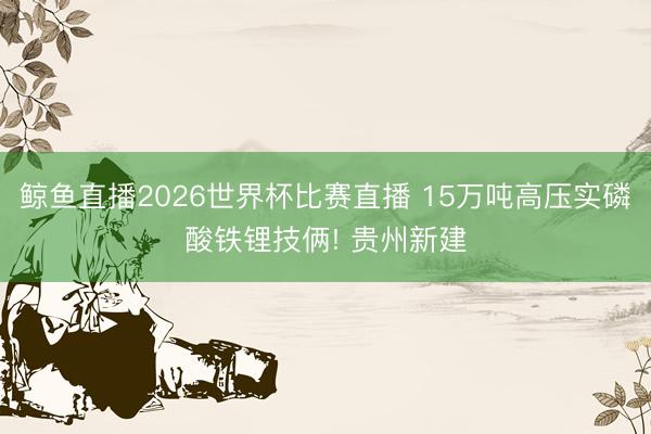 鲸鱼直播2026世界杯比赛直播 15万吨高压实磷酸铁锂技俩! 贵州新建
