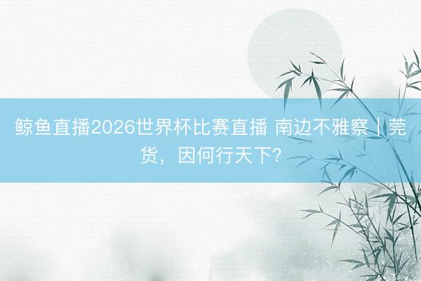 鲸鱼直播2026世界杯比赛直播 南边不雅察|莞货,因何行天下?